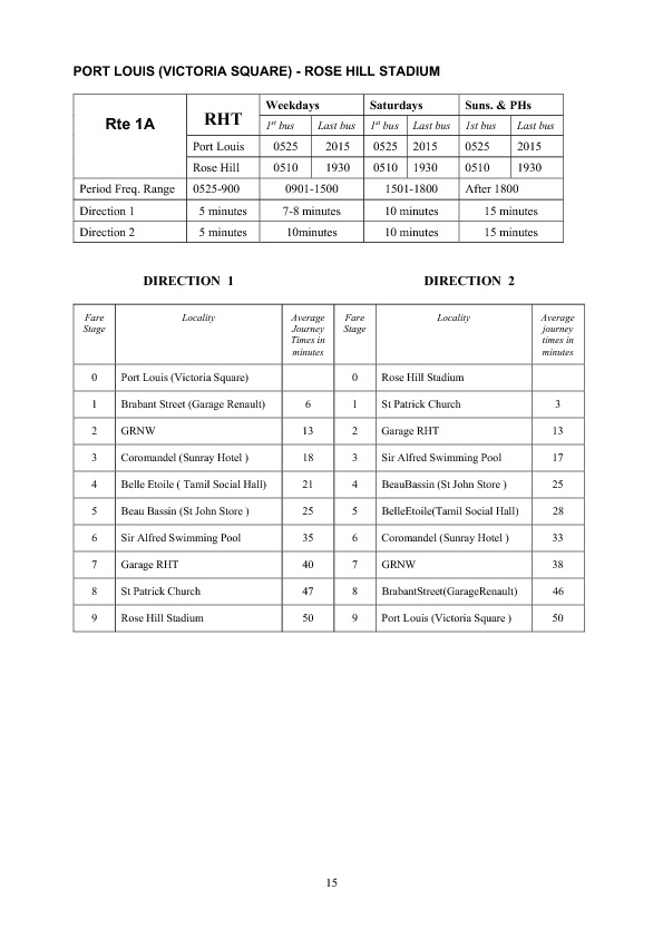 official schedule route 1A