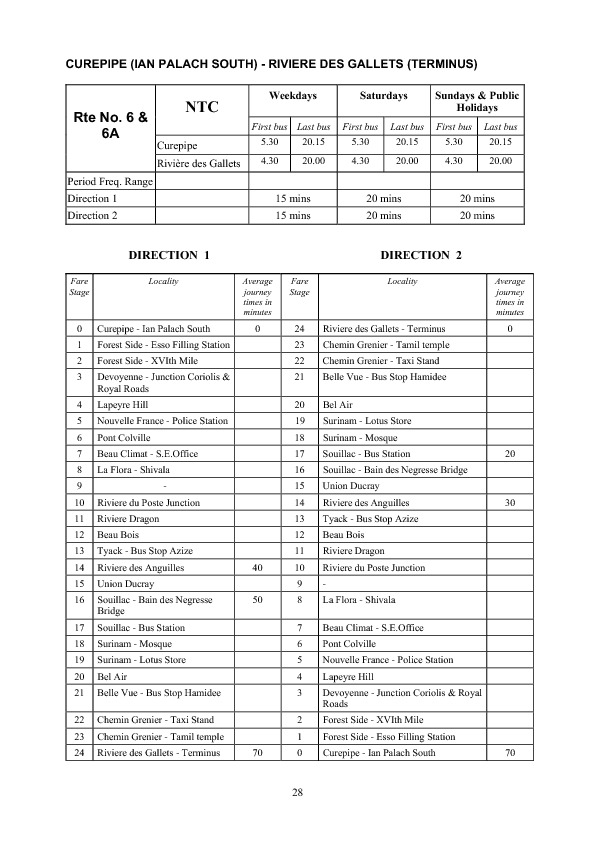 official schedule route 6/6A