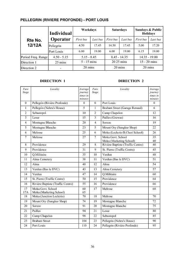 official schedule route 12/12A