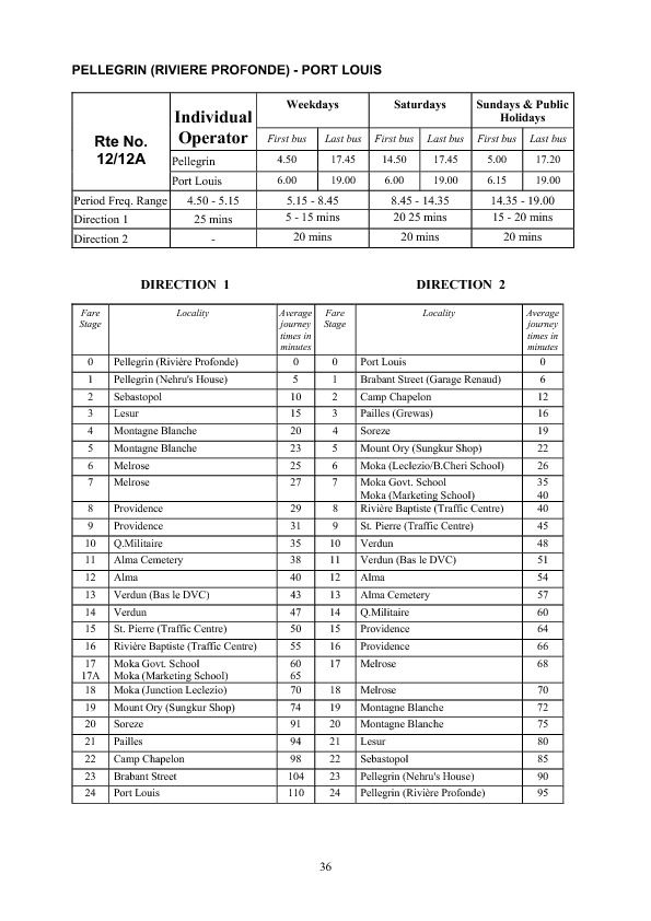 official schedule route 12/12A