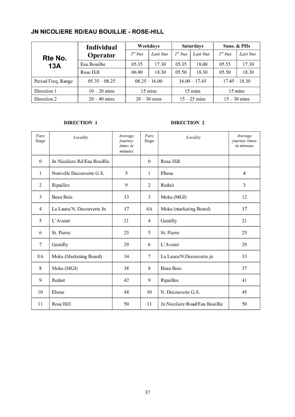 official schedule route 13A