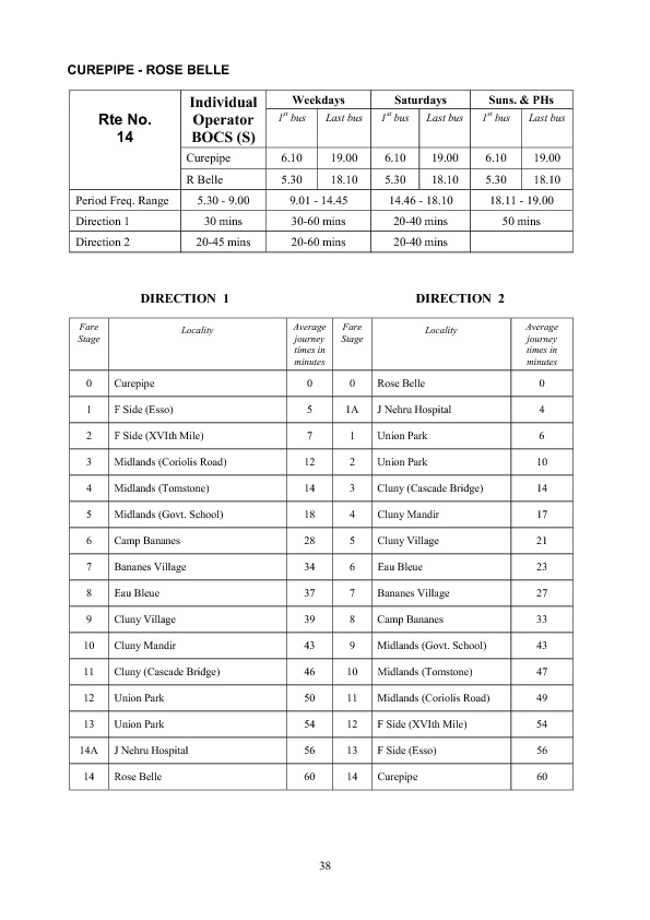 official schedule route 14