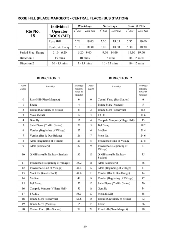 official schedule route 15