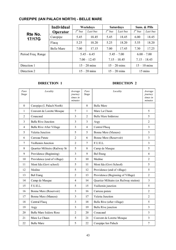 official schedule route 17/17G