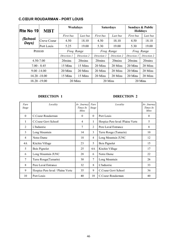 official schedule route 19