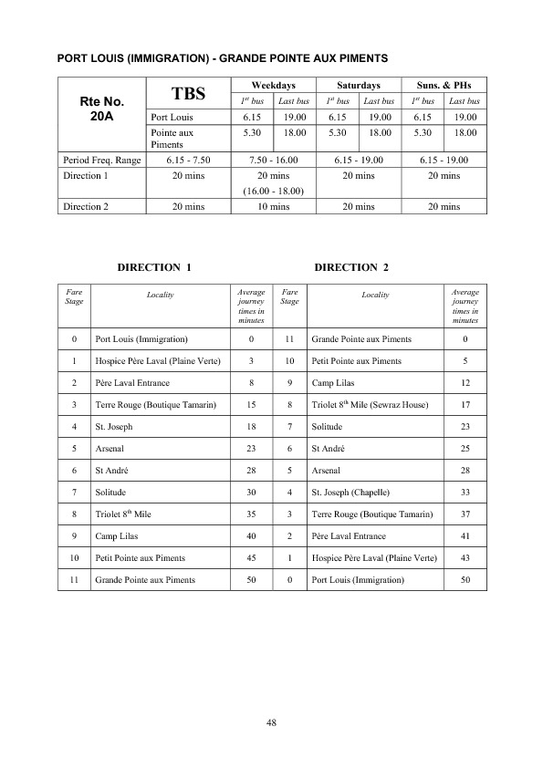 official schedule route 20A