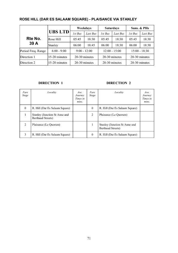 official schedule route 39A