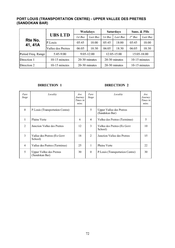 official schedule route 41/41A