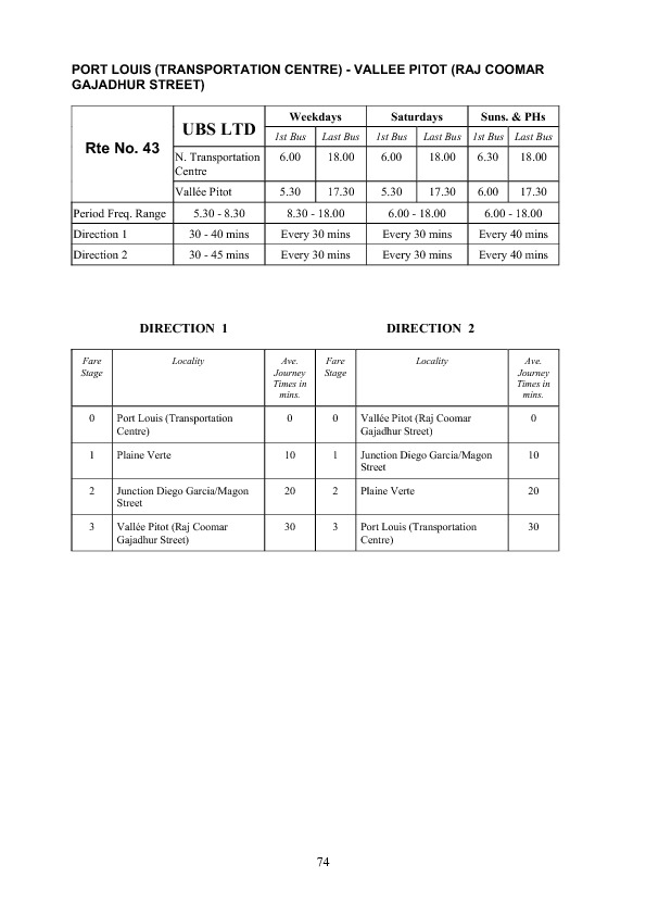 official schedule route 43