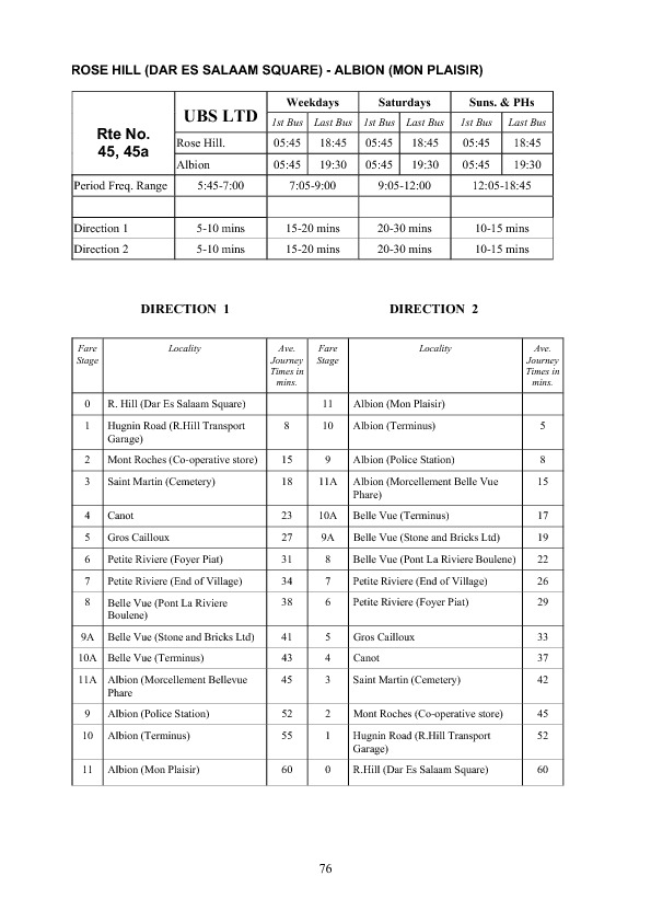 official schedule route 45/45A