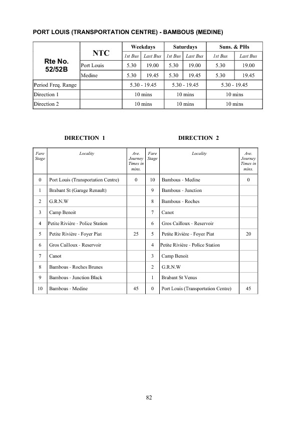 official schedule route 52/52B