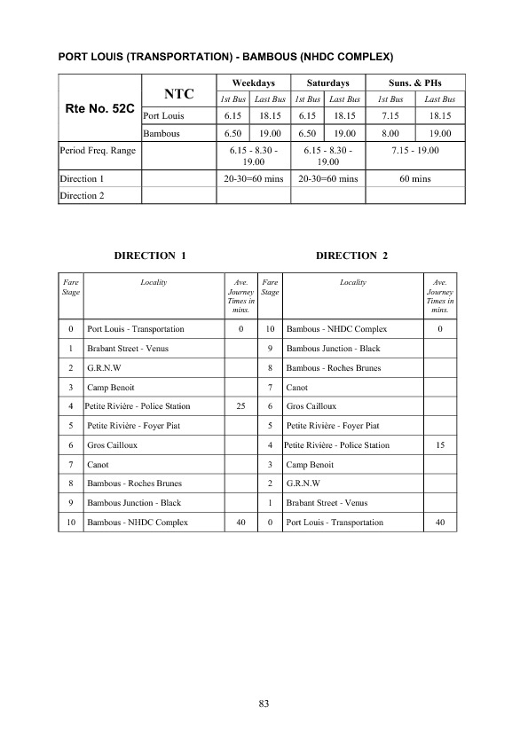 official schedule route 52C