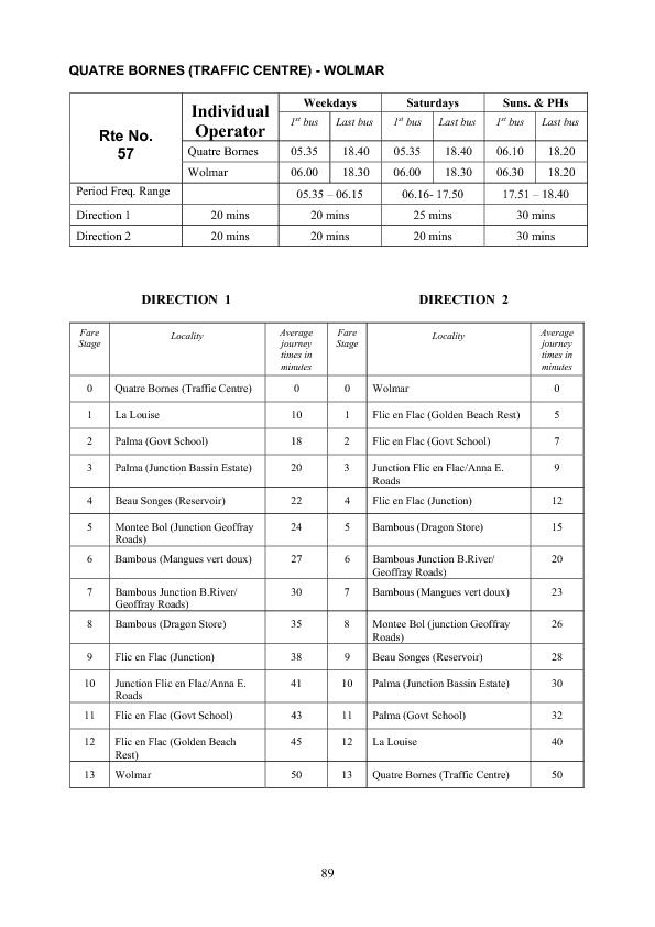 official schedule route 57