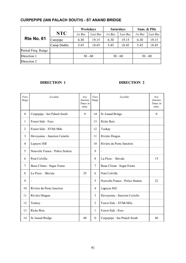 official schedule route 61