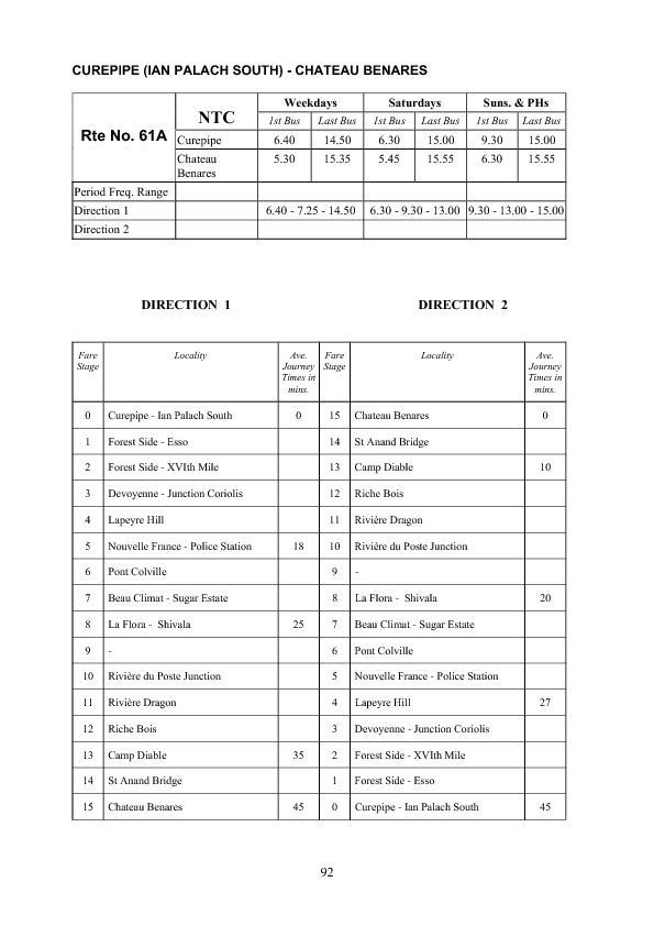 official schedule route 61A