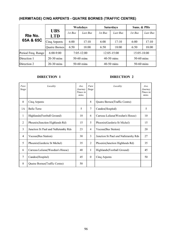 official schedule route 65A/65C