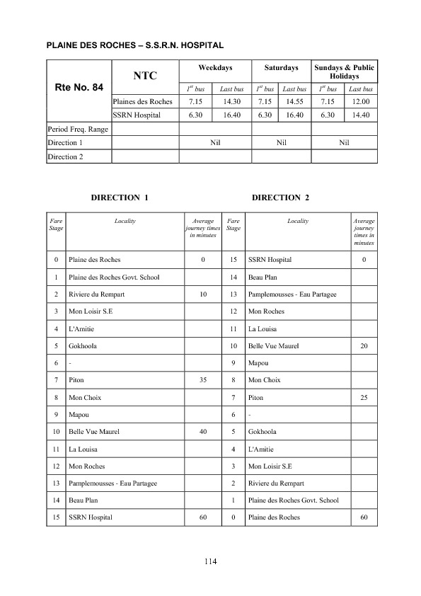 official schedule route 84