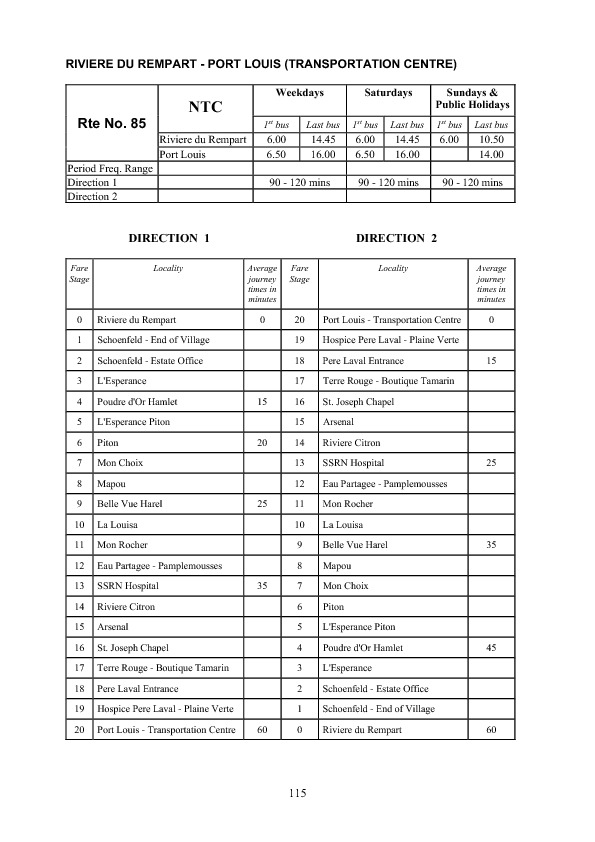 official schedule route 85