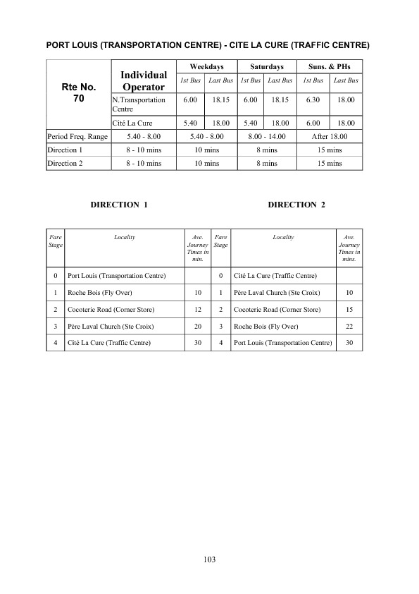 official schedule route 70