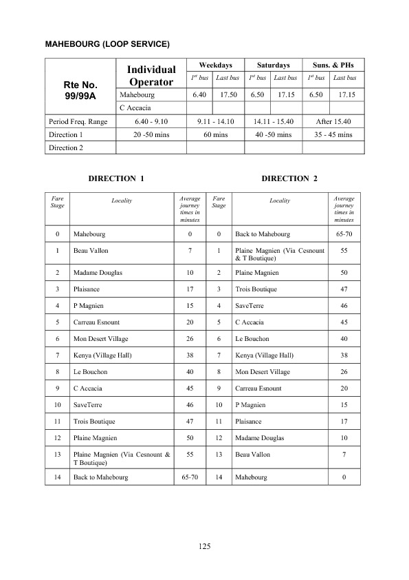 official schedule route 99/99A