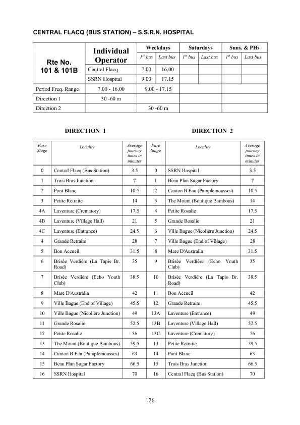 official schedule route 101/101B