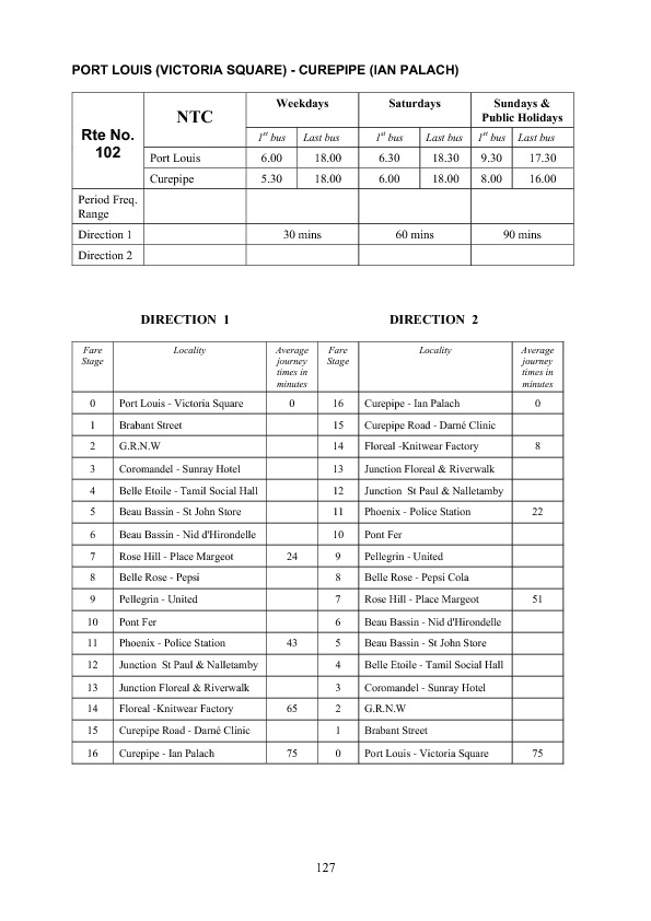 official schedule route 102