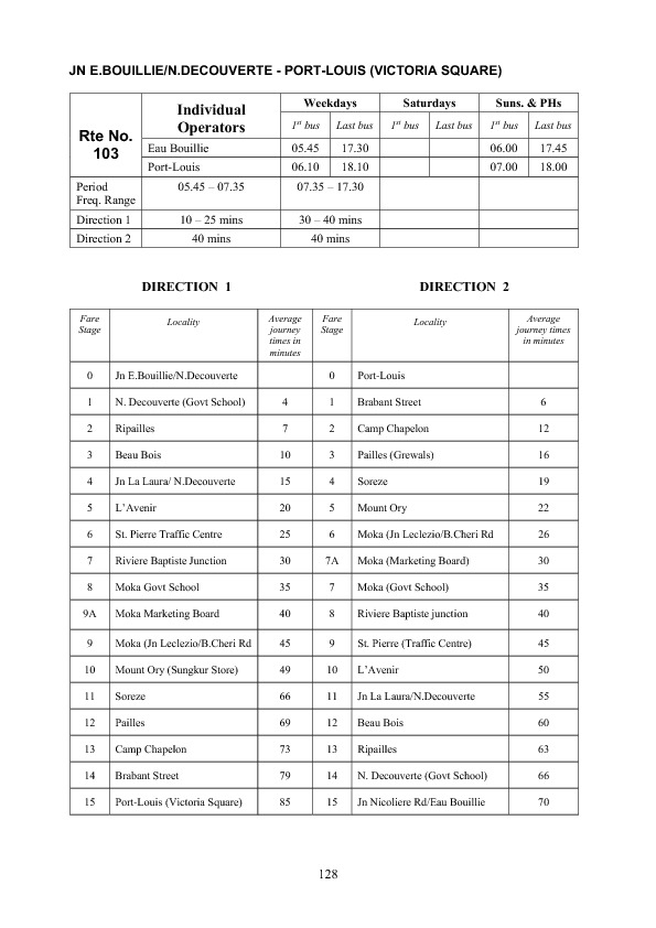 official schedule route 103