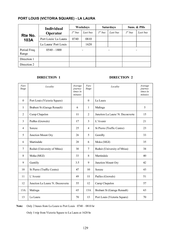 official schedule route 103A