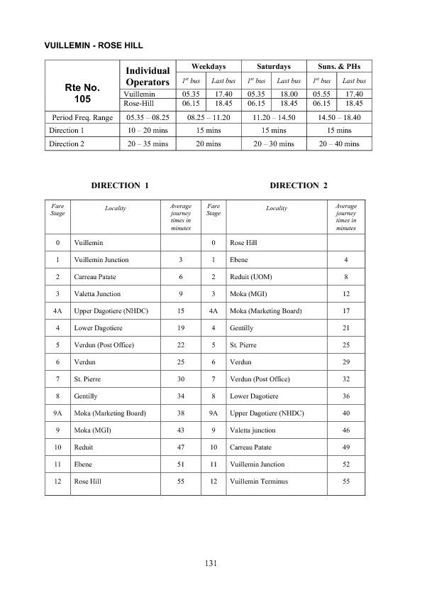 official schedule route 105