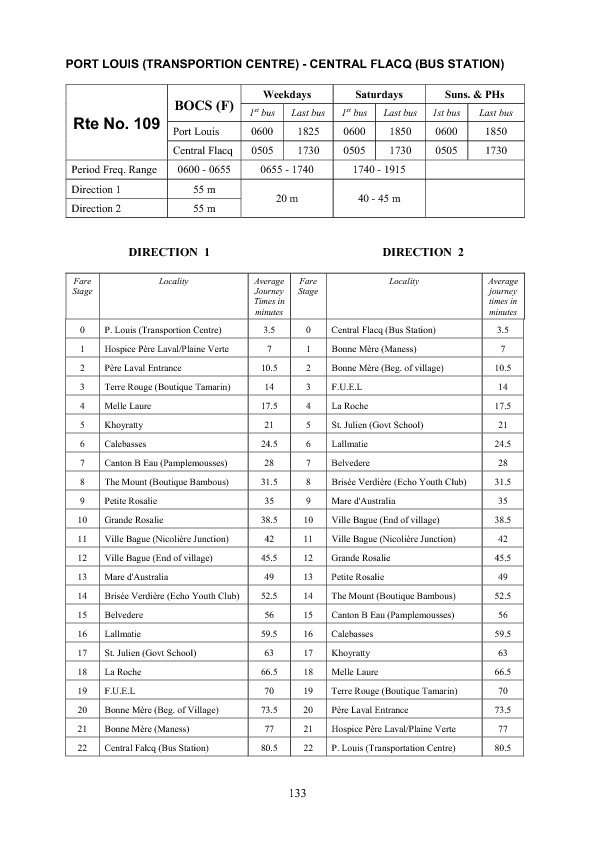 official schedule route 109