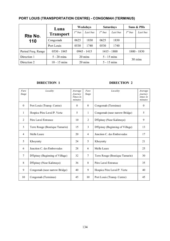 official schedule route 110