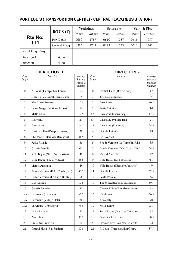 official schedule route 111