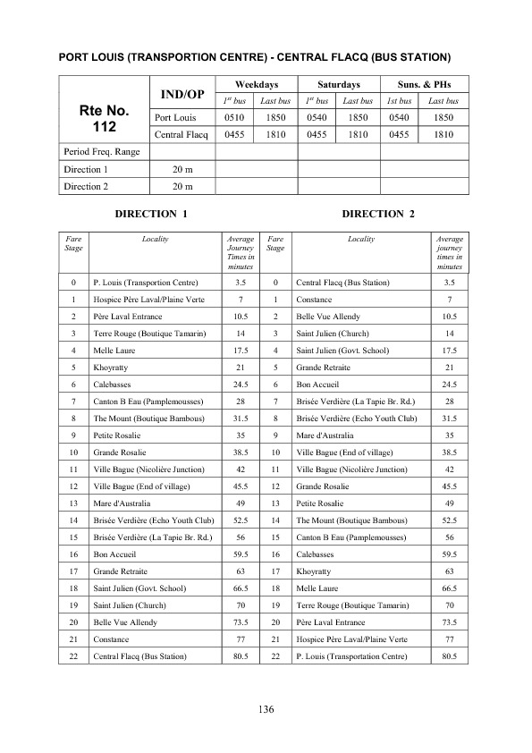 official schedule route 112