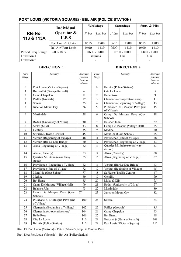 official schedule route 113/113A