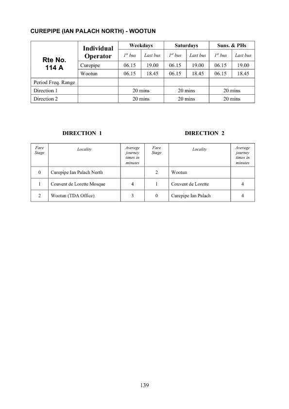 official schedule route 114A