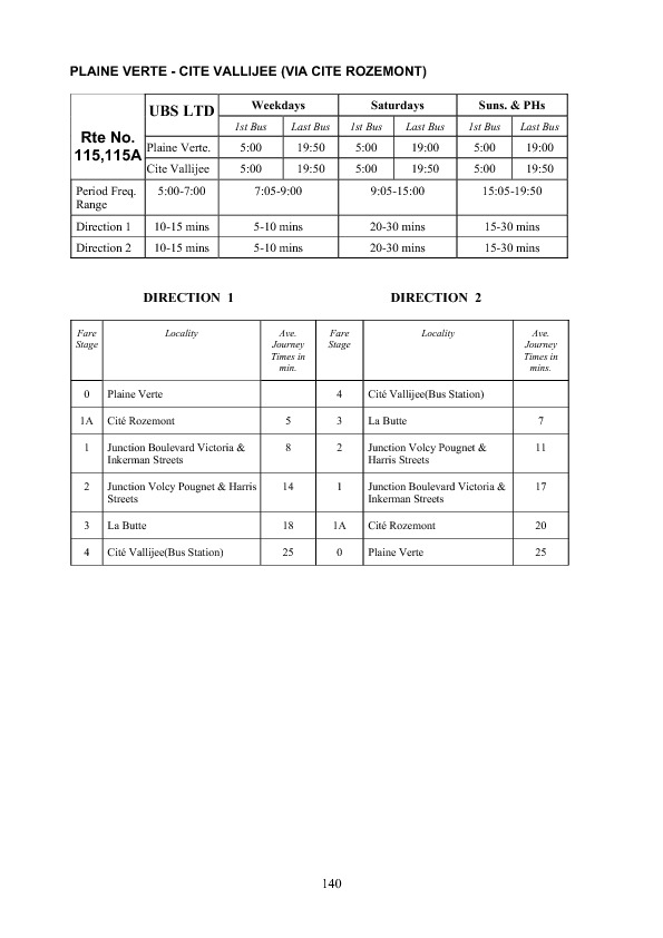 official schedule route 115/115A