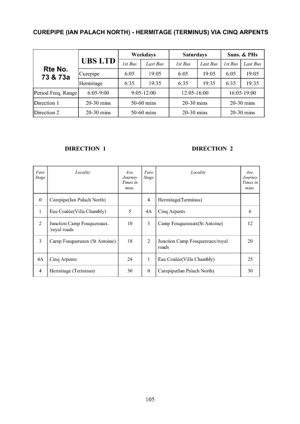 official schedule route 73/73A