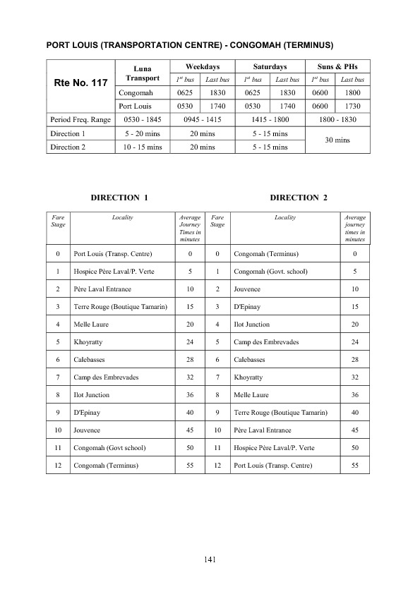 official schedule route 117