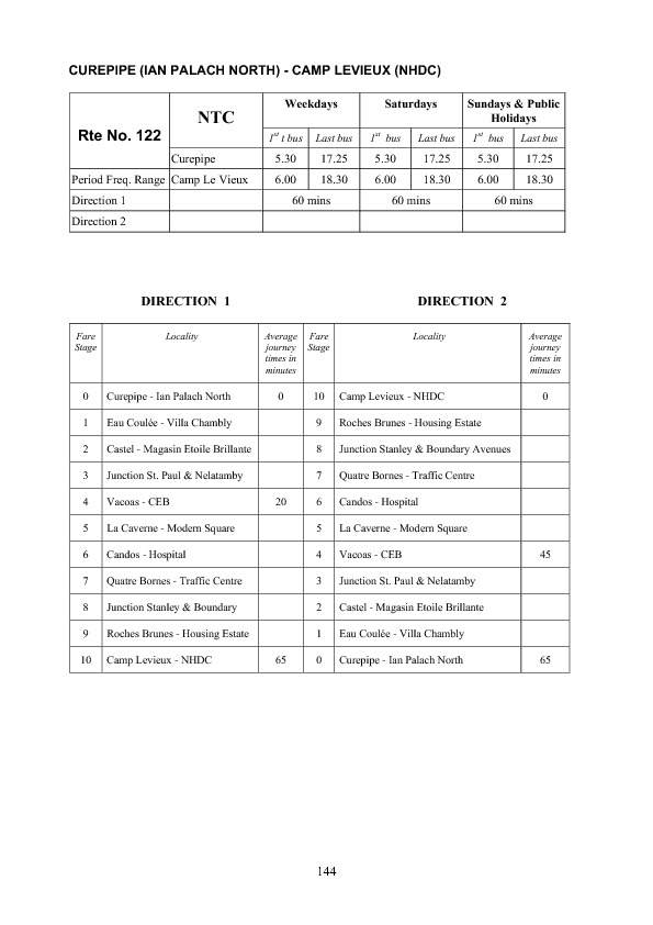 official schedule route 122