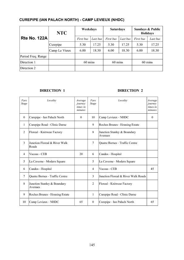 official schedule route 122A