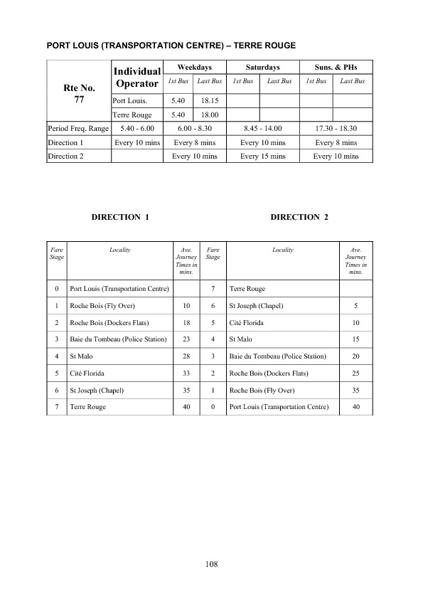 official schedule route 77