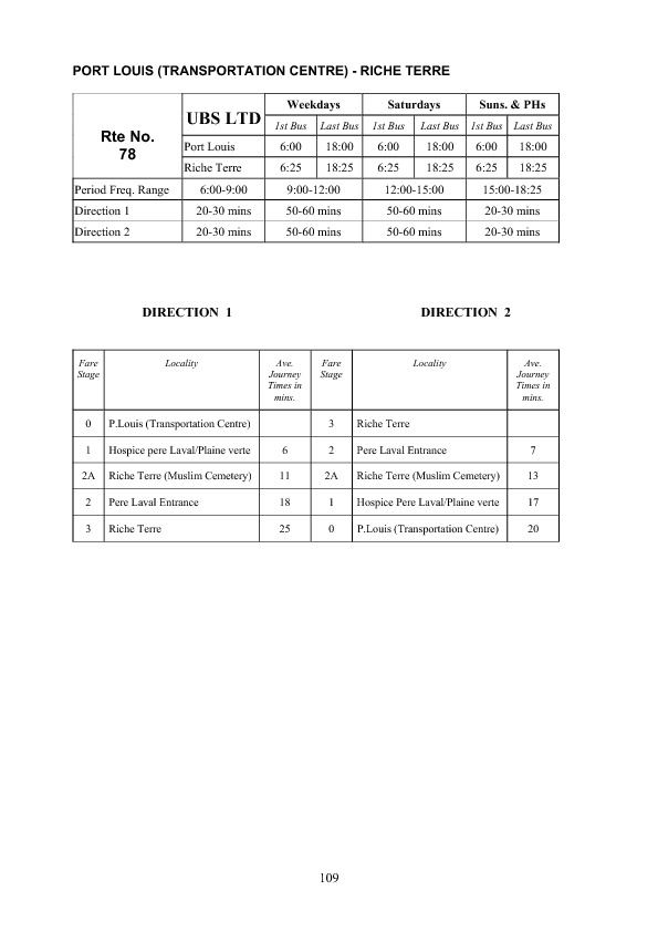 official schedule route 78