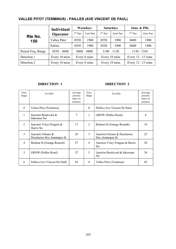 official schedule route 150