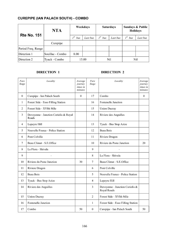 official schedule route 151