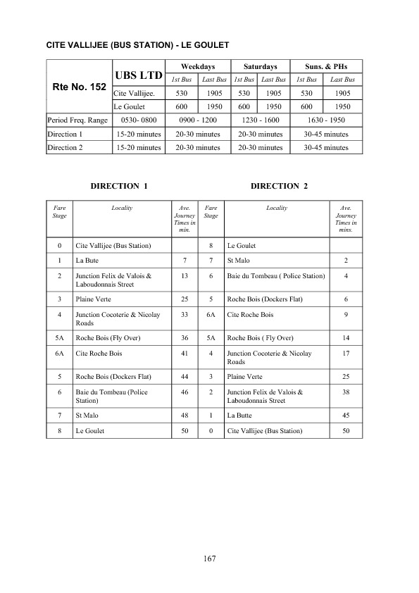 official schedule route 152