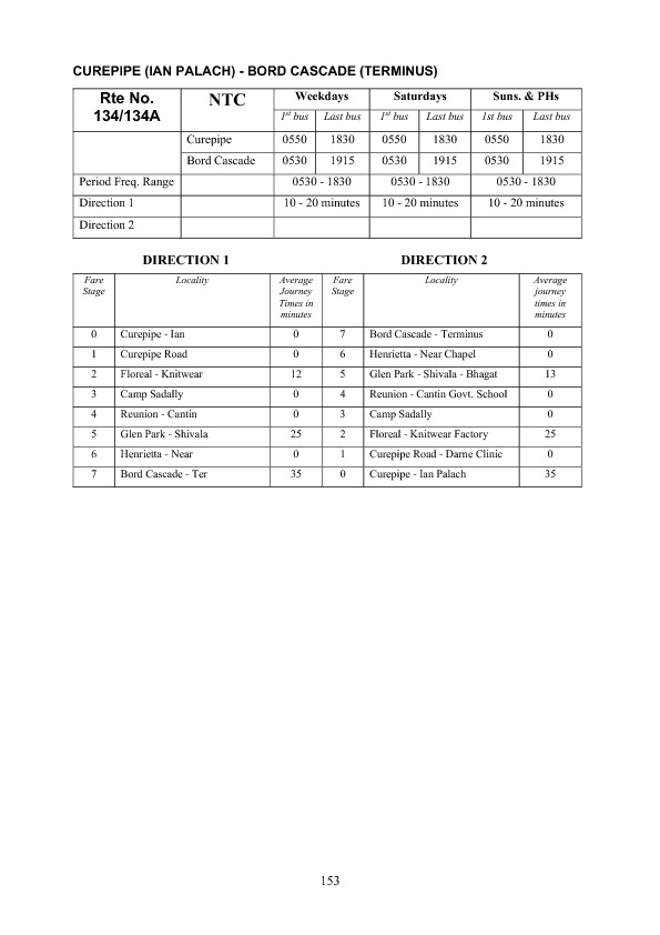 official schedule route 134/134A