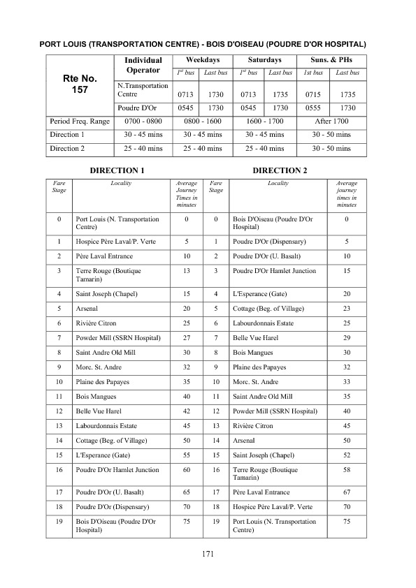 official schedule route 157