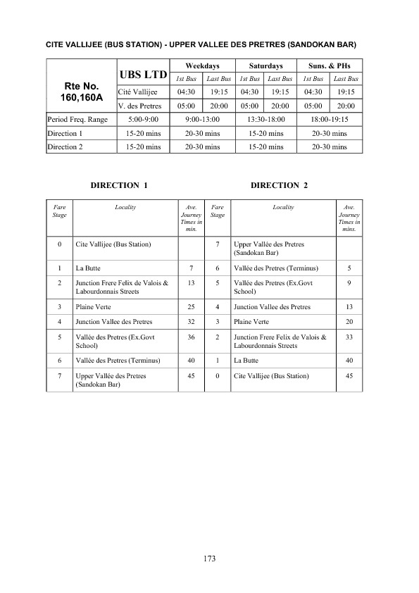 official schedule route 160/160A