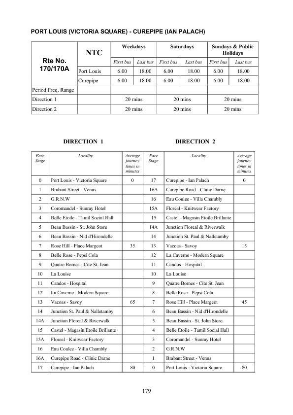 official schedule route 170/170A