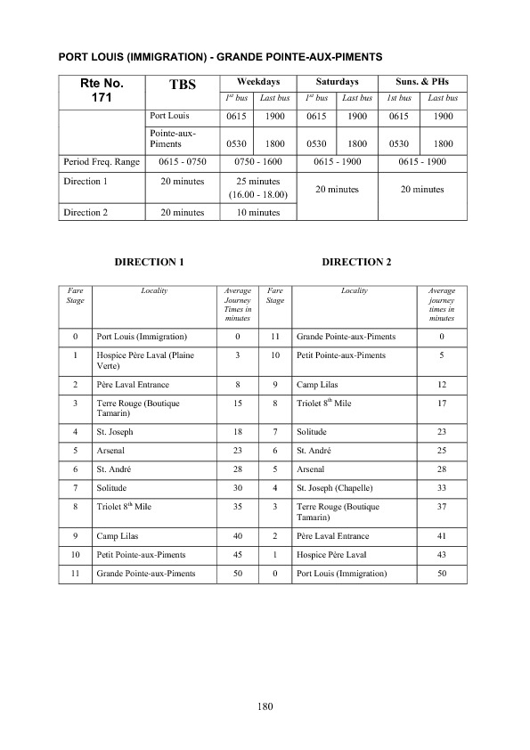 official schedule route 171